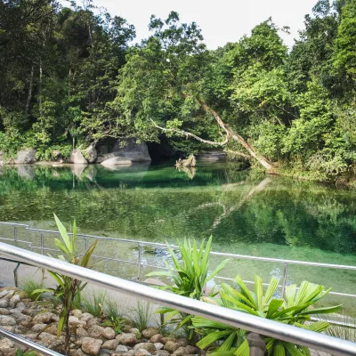 a river running through a fence